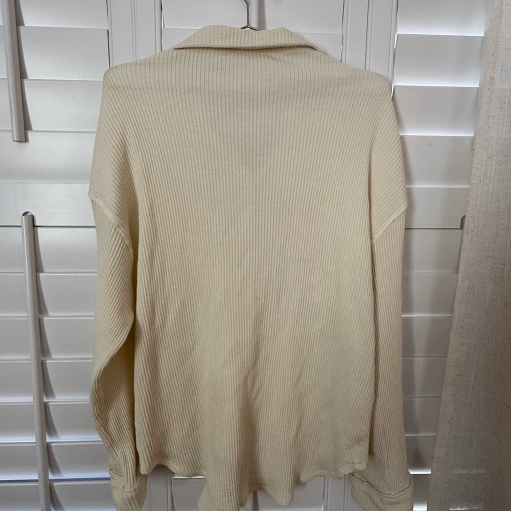Double Zero Ribbed Cream Button Up Top - Picture 3 of 3